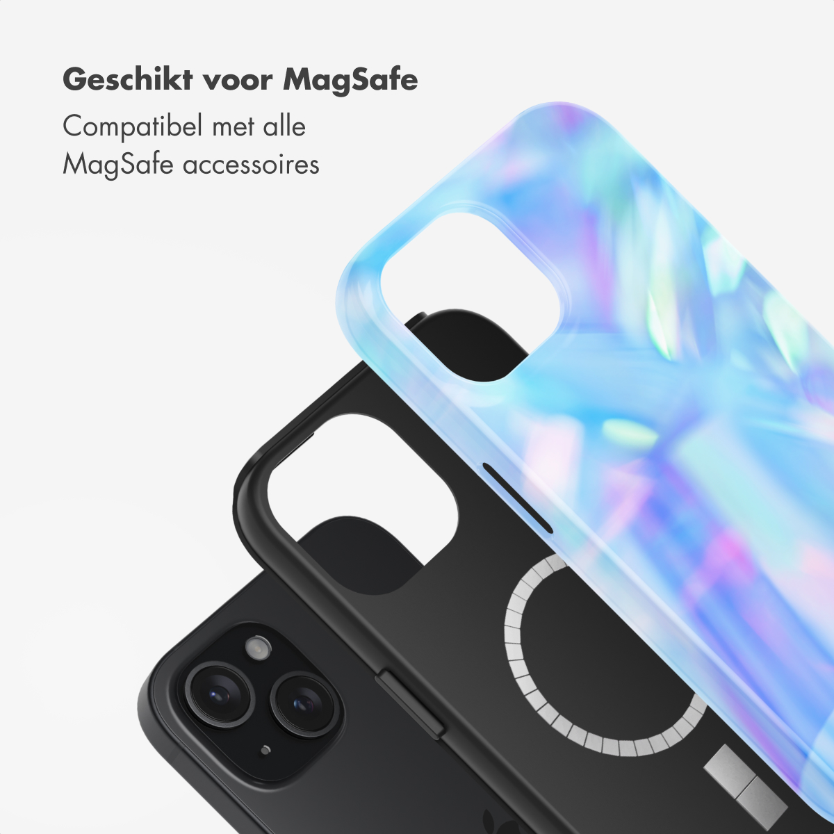 Phone cases with MagSafe compatibility. One case is blue, with the other one black.