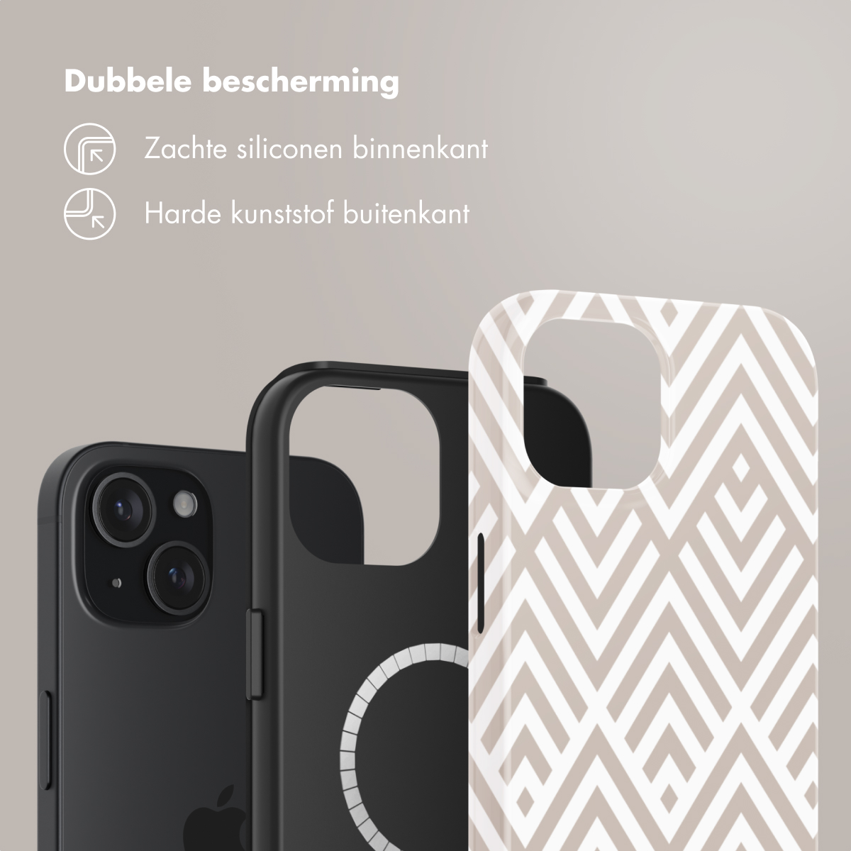 Three phone cases, showing double protection with soft interior and hard exterior.