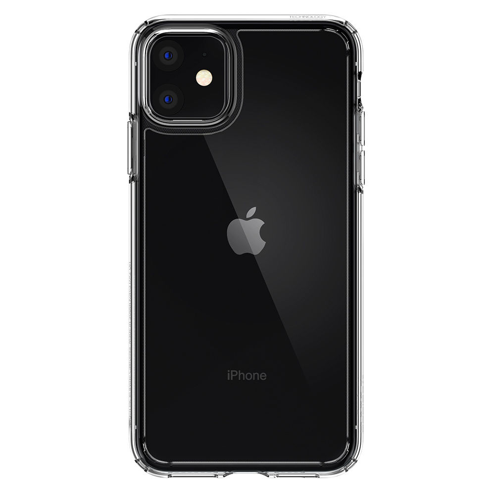 Coque de téléphone transparente sur un téléphone noir avec deux objectifs.