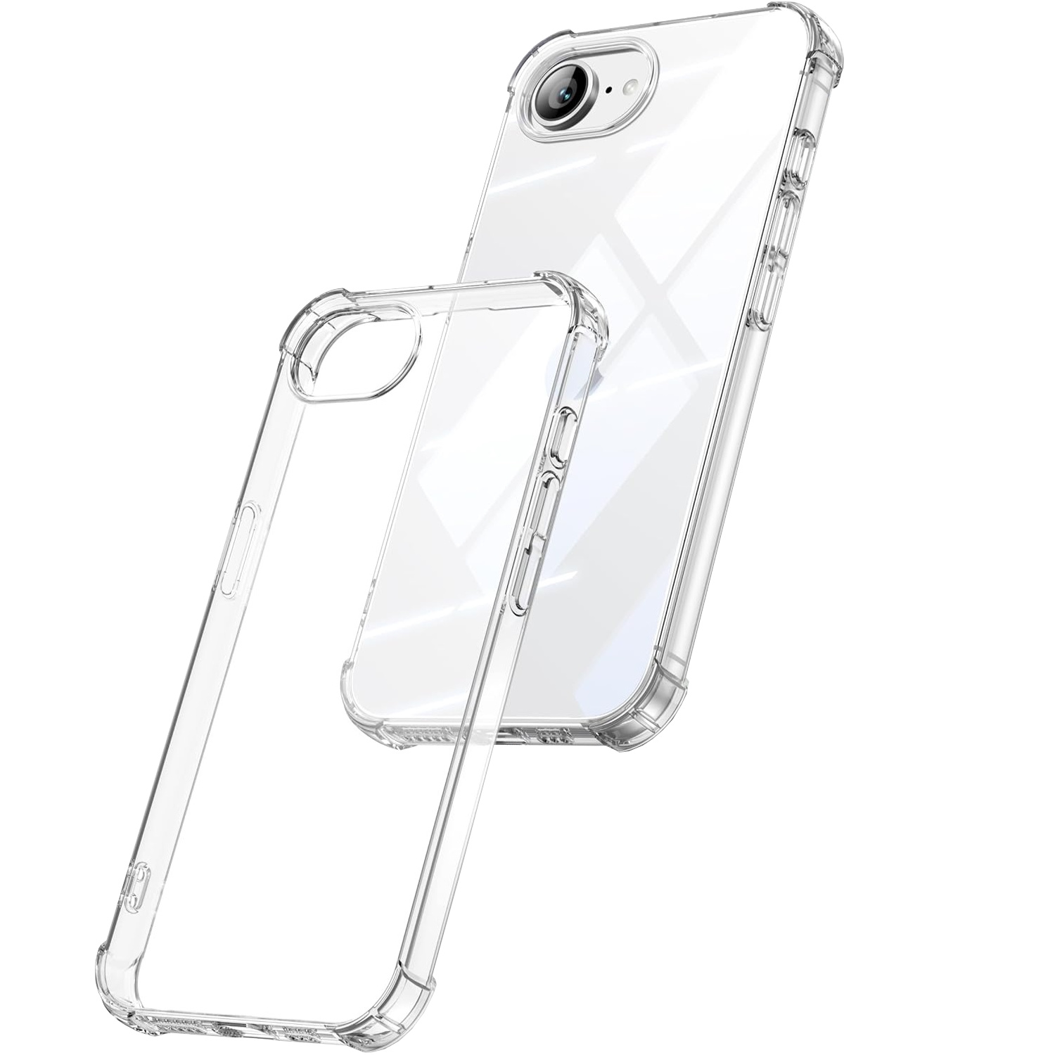 Zwei transparente Telefonhüllen, eine auf der anderen. Weißer Hintergrund.