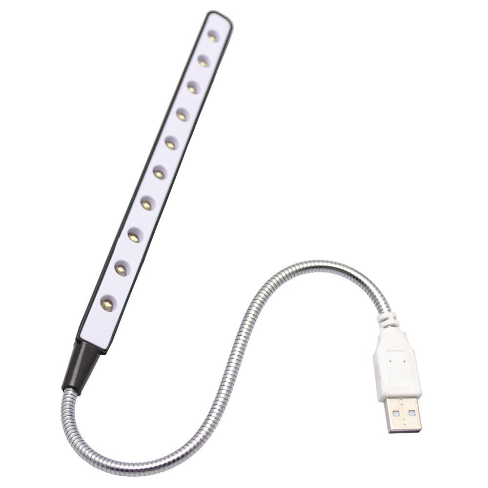 Eine USB-LED-Lampe mit flexiblem Hals und einer Reihe kleiner, weißer LEDs entlang ihrer Länge.