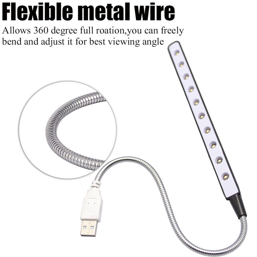Eine USB-betriebene LED-Leuchte mit flexiblem Metallhals. Das Licht hat eine Reihe von LEDs.