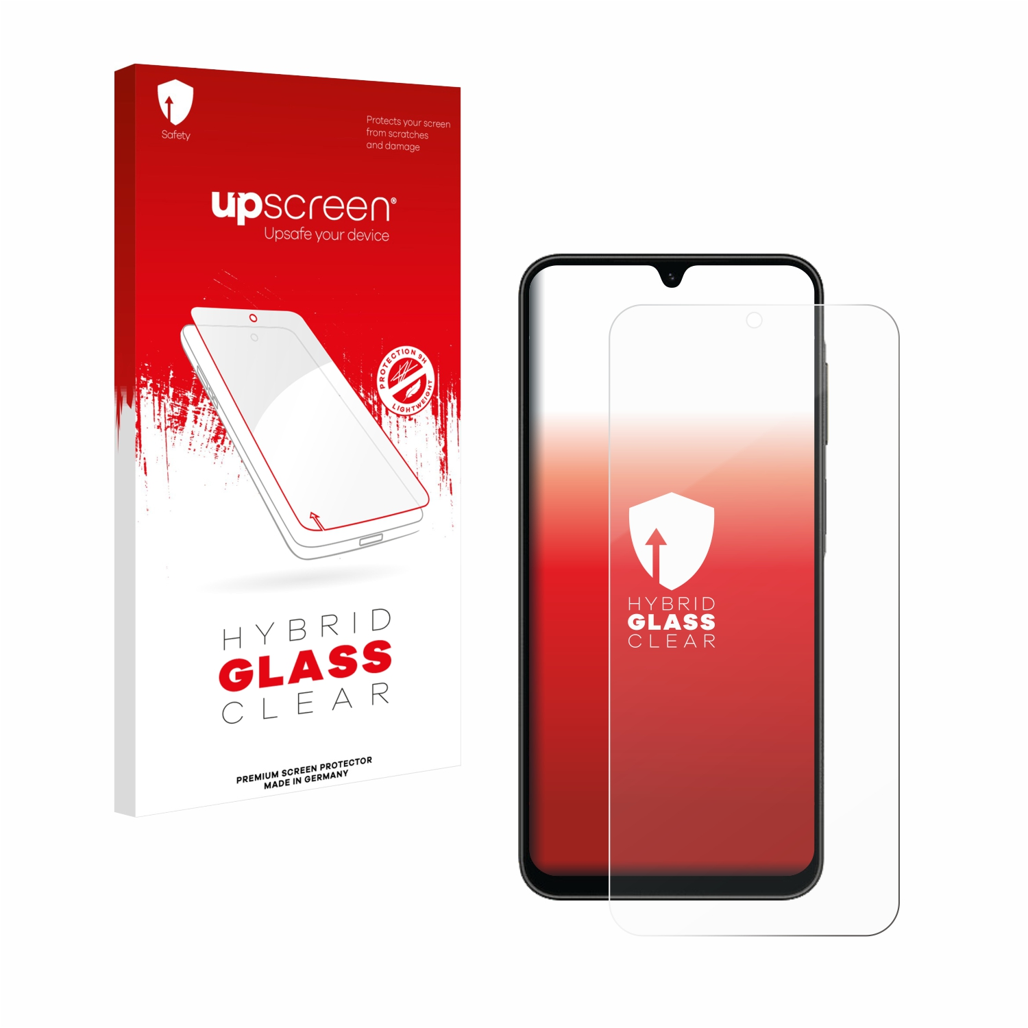Displayschutzfolienbox und Schutzfolie für ein Smartphone. Die Schutzfolie ist klar.