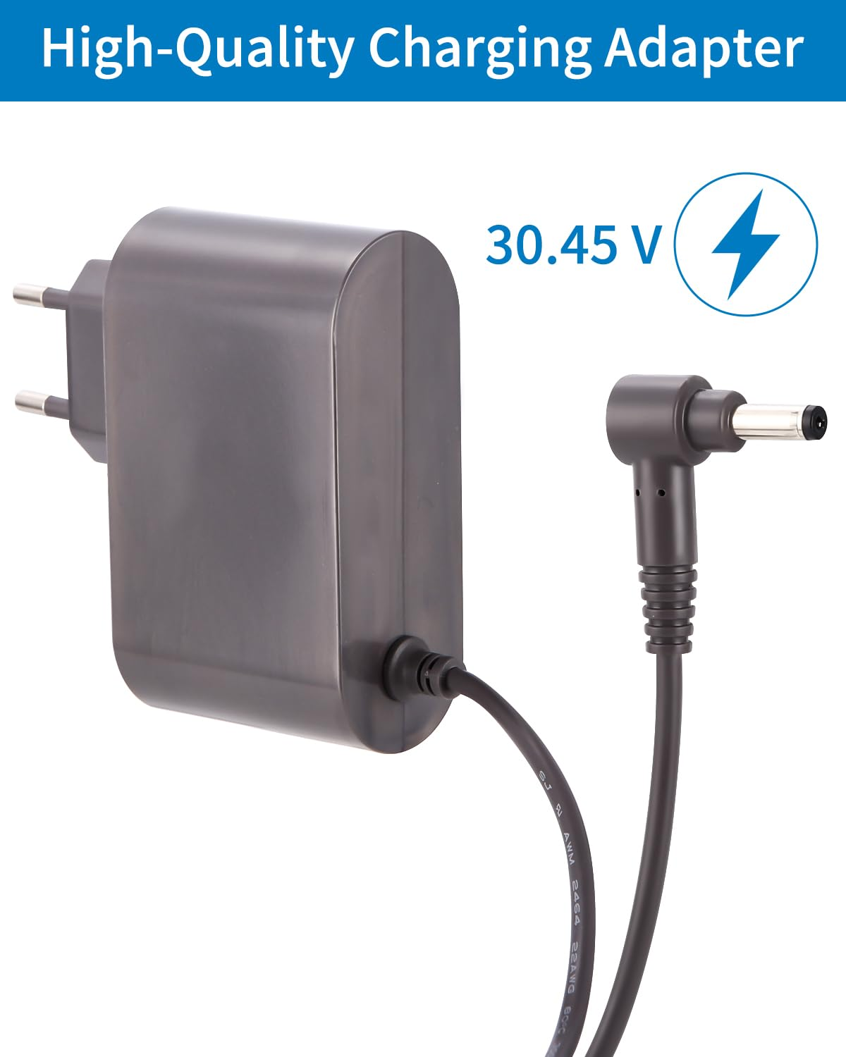 Grauer Ladeadapter mit Kabel und Stecker.