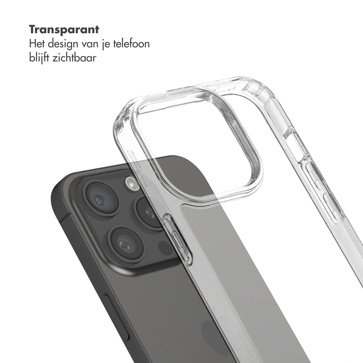 Custodia trasparente per telefono su un telefono, con testo che indica che il design è visibile.