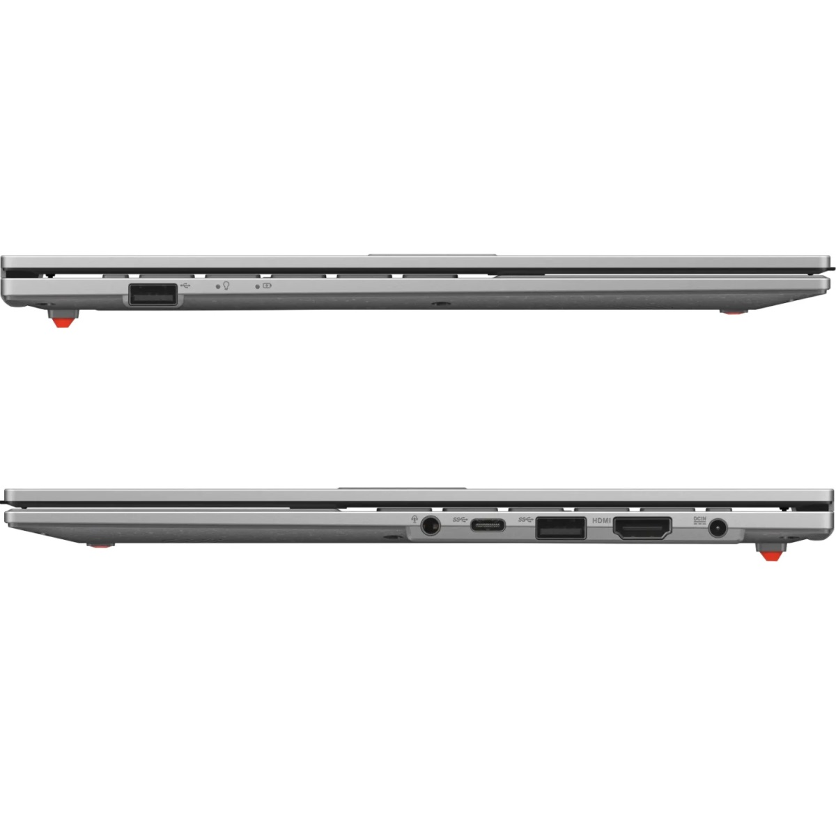 Zwei silberne Laptops, die die Anschlüsse und Seiten zeigen.