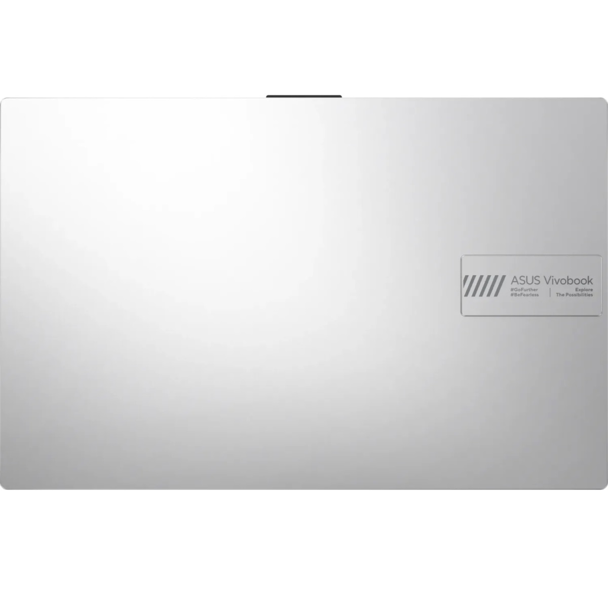 Silberner Laptop, geschlossen, mit Logo auf der Rückseite.