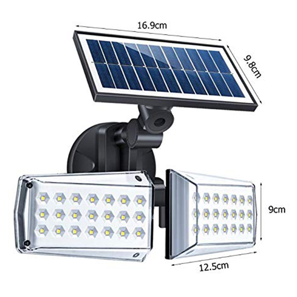 Solarpanel mit zwei Lichtpaneelen. Abmessungen werden angezeigt.