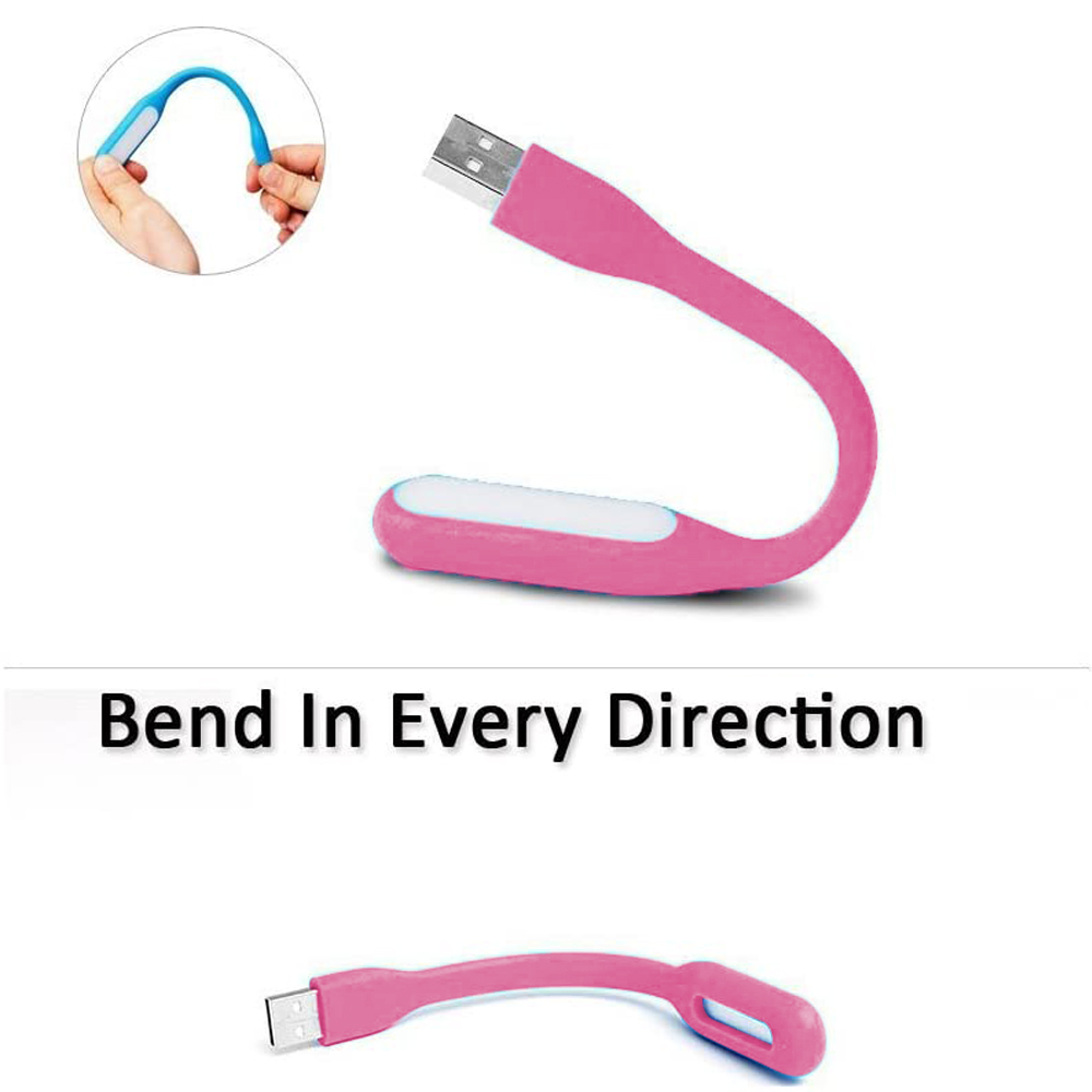 Eine pinkfarbene USB-LED-Leuchte mit flexiblem Design, die sich in jede Richtung biegen lässt.