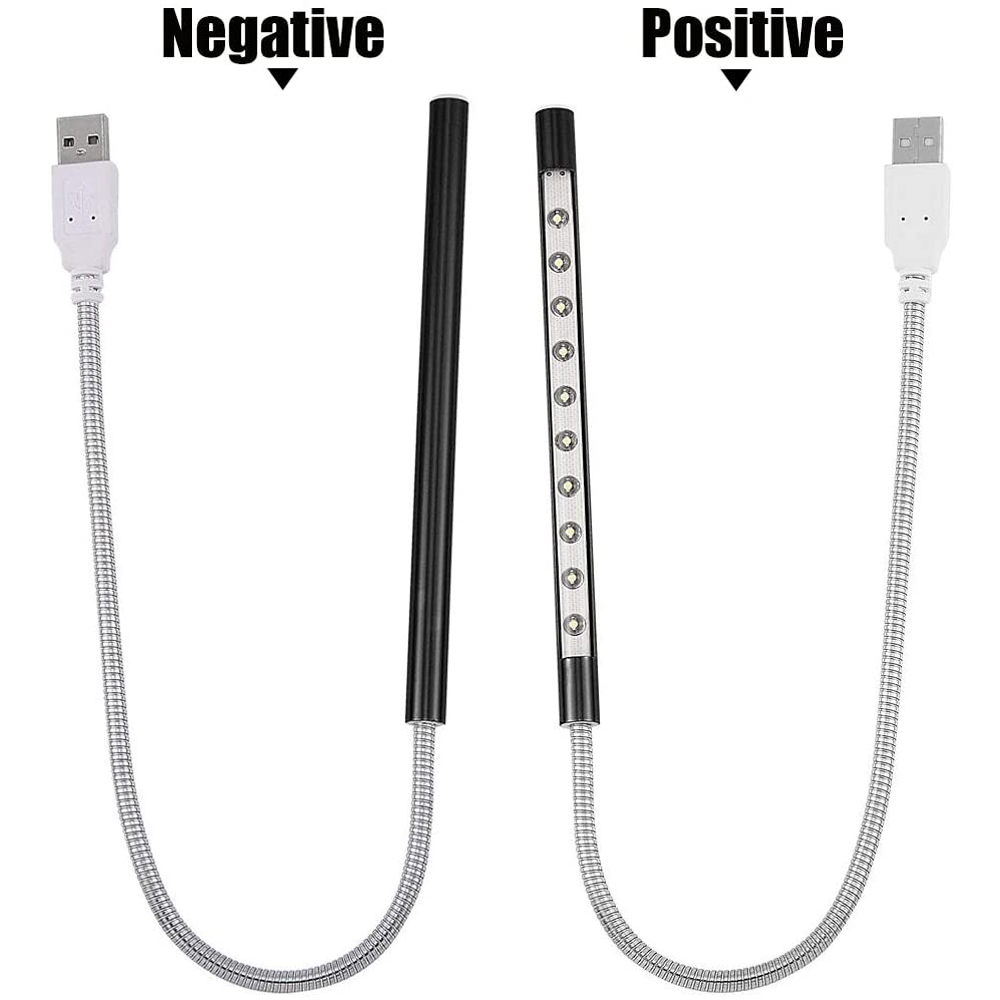 Zwei USB-LED-Leuchten, eine positiv und eine negativ.