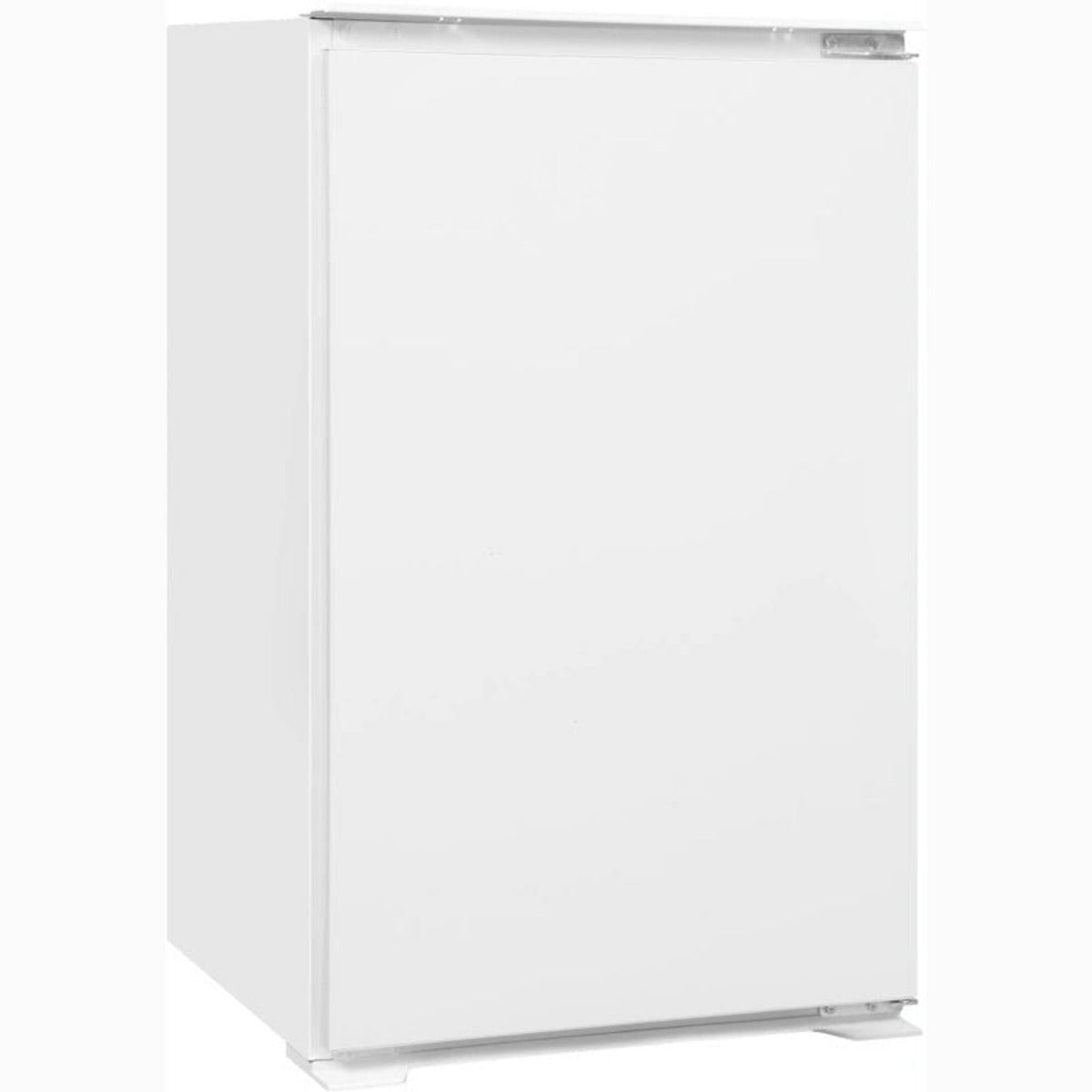 Weißer Kühlschrank. Er ist hoch und schmal mit einer einfachen Tür.