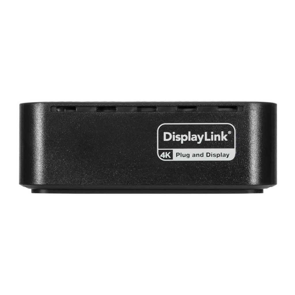 Un adattatore DisplayLink nero con la scritta '4K Plug and Display'.