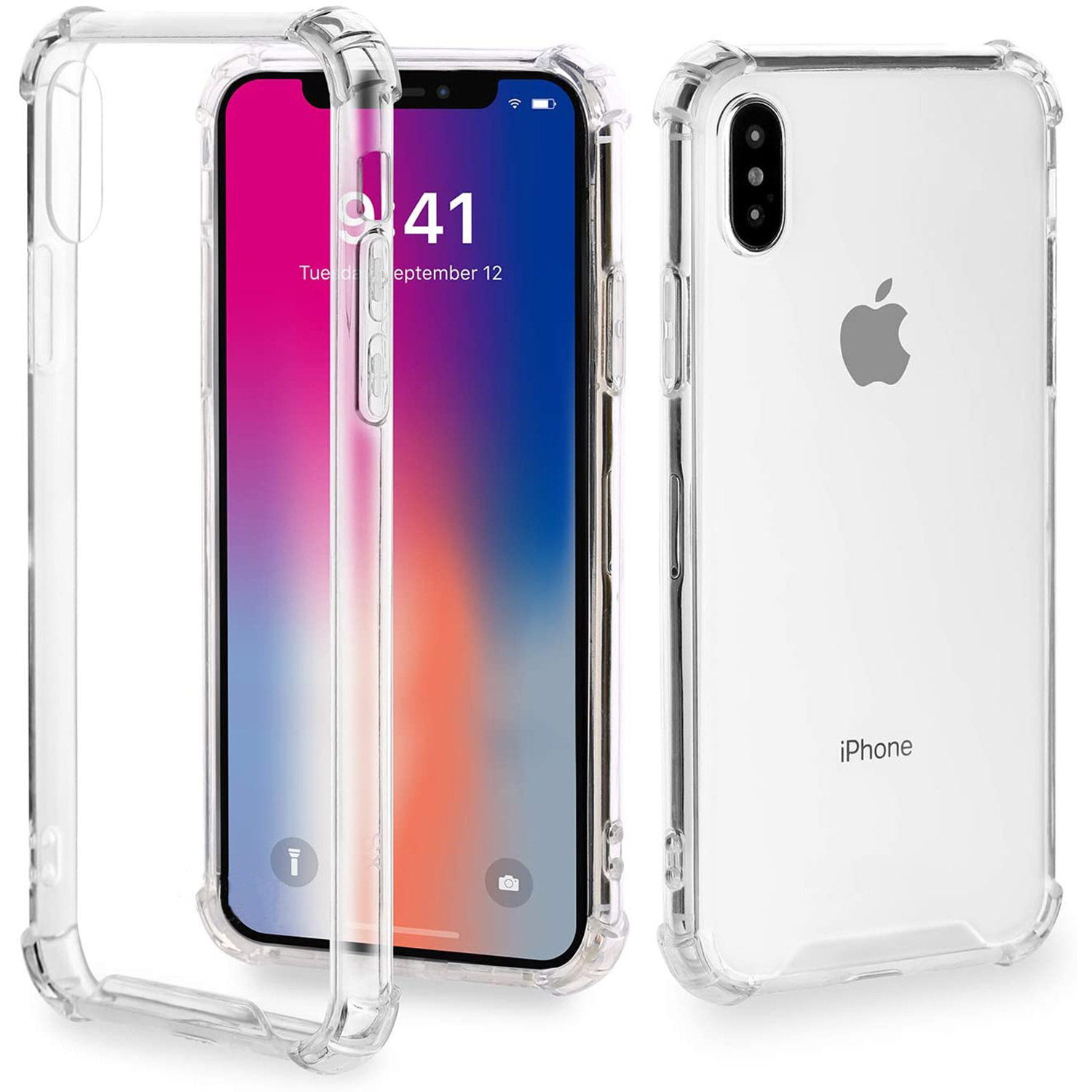Custodia trasparente per telefono su un iPhone. Il telefono mostra un calendario.