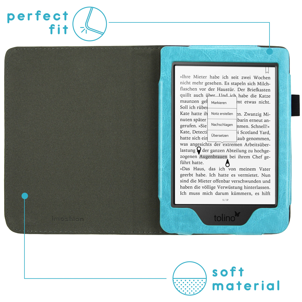 IMOSHION Vegan Leather Bookcase geschikt voor Tolino Page 2 Cover 6 inch Lichtblauw