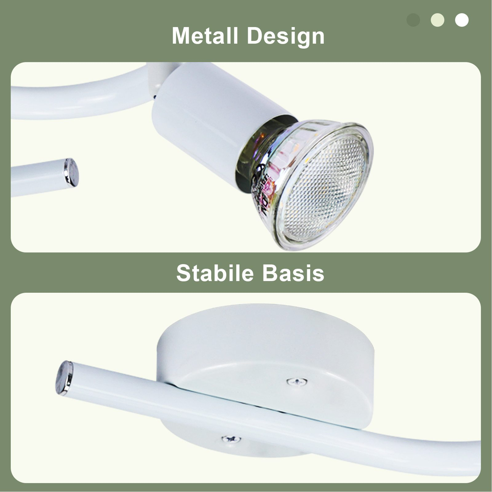Dwa białe reflektory z metalowym wzorem. Podstawa jest biała. Obraz szczegółowo przedstawia elementy projektu.