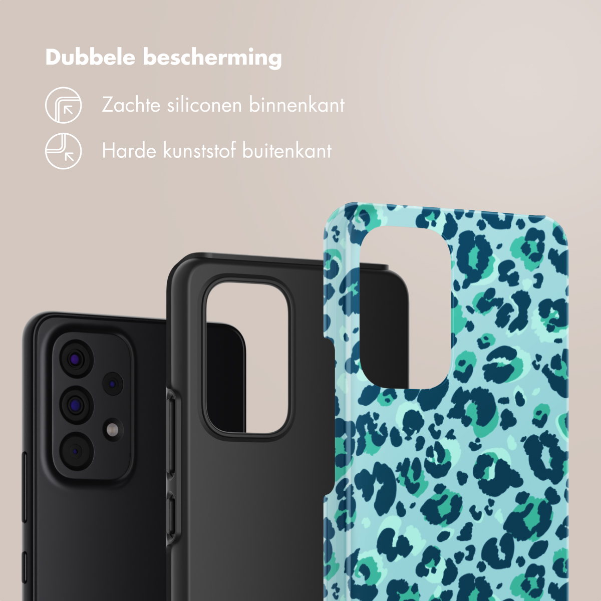 Una custodia per telefono con un motivo a onde rosa e un telefono che mostra l'ora.