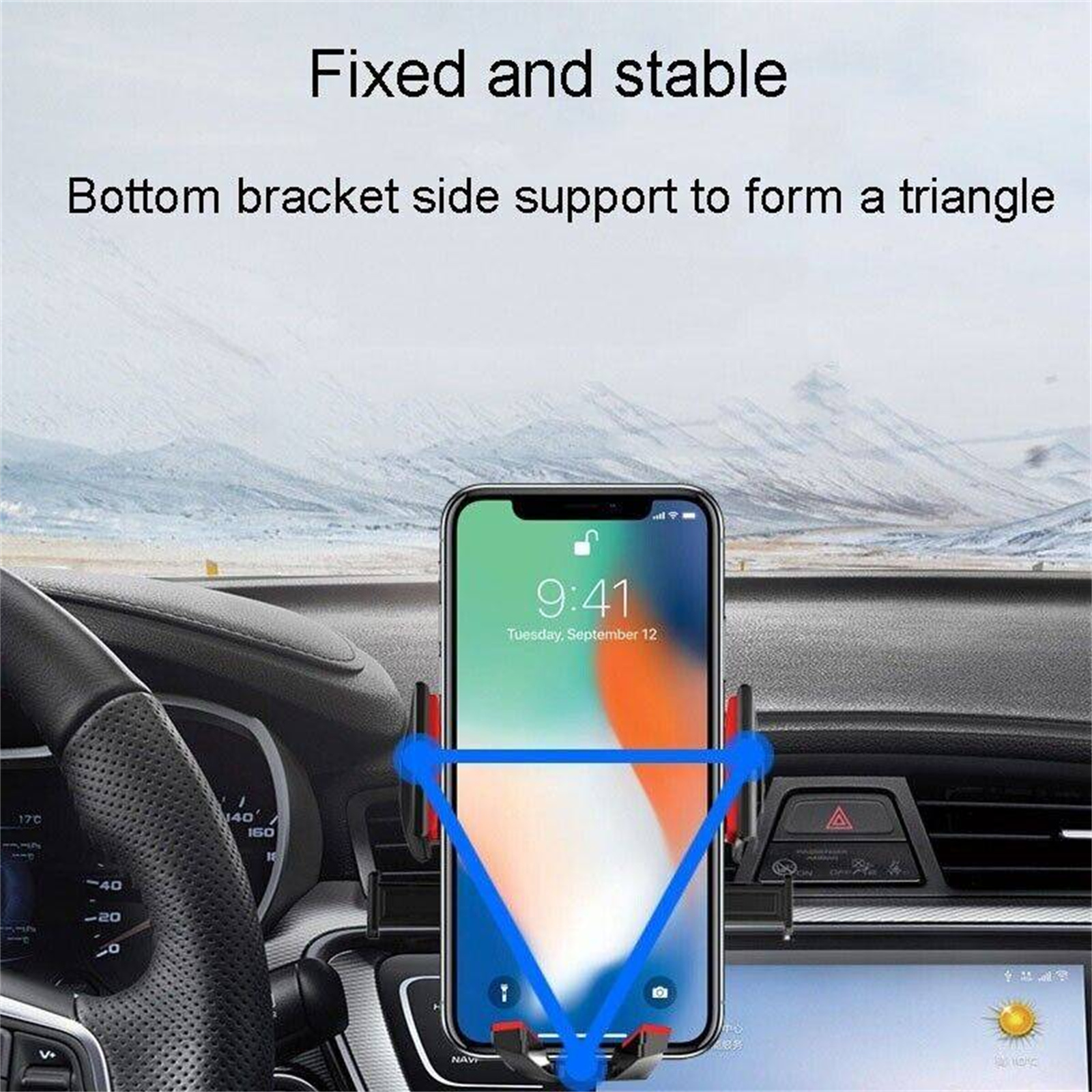 Autotelefonhalter mit Telefon, das eine Karten-App anzeigt.