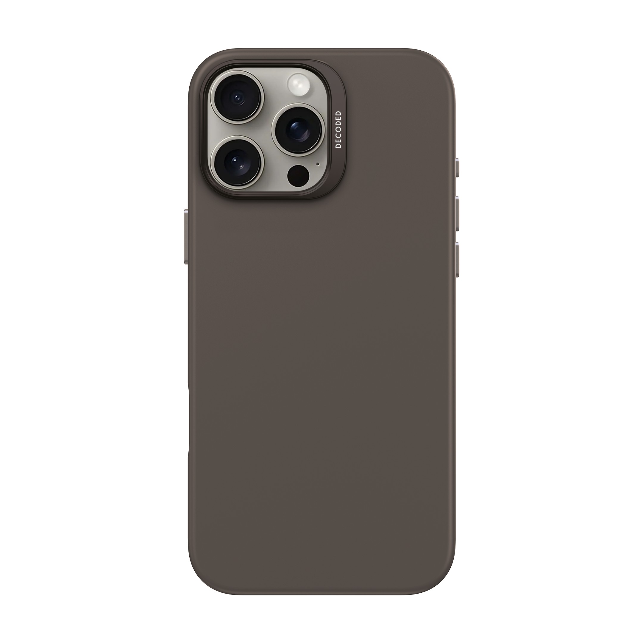 Telefoonhoesje met donkerbruine kleur en een cameramodule.