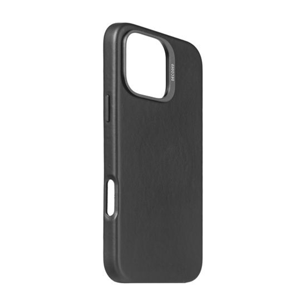 Custodia per telefono nera con ritaglio per la fotocamera e i pulsanti laterali.