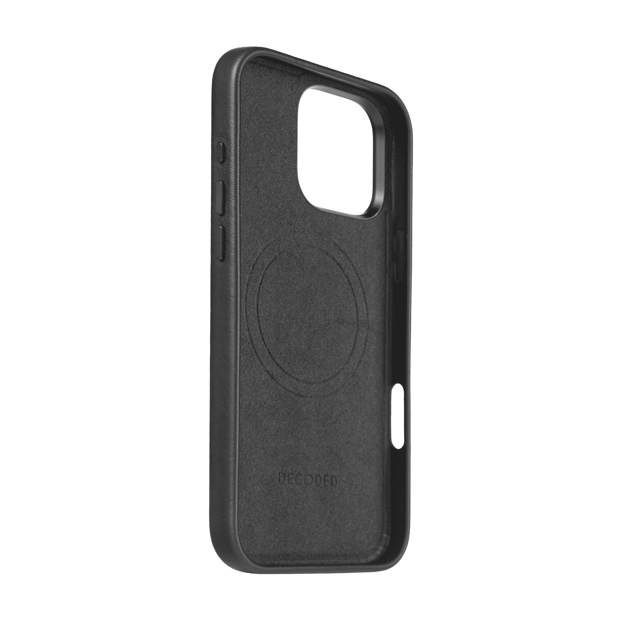 Custodia iPhone nera. Vista interna. Con cerchio MagSafe.