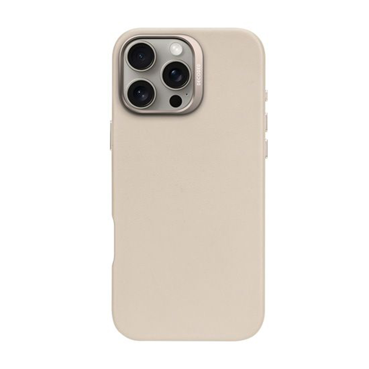 Coque de téléphone avec découpes caméra, couleur beige clair, sur fond blanc.