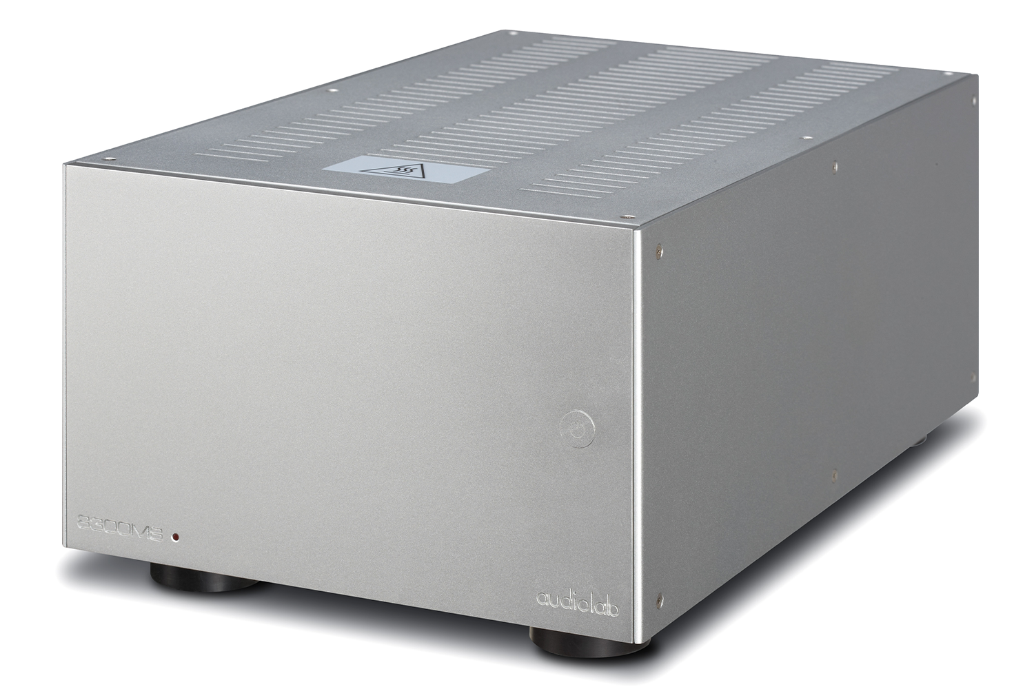 Zilveren audioversterker, rechthoekig, met audiolab logo.