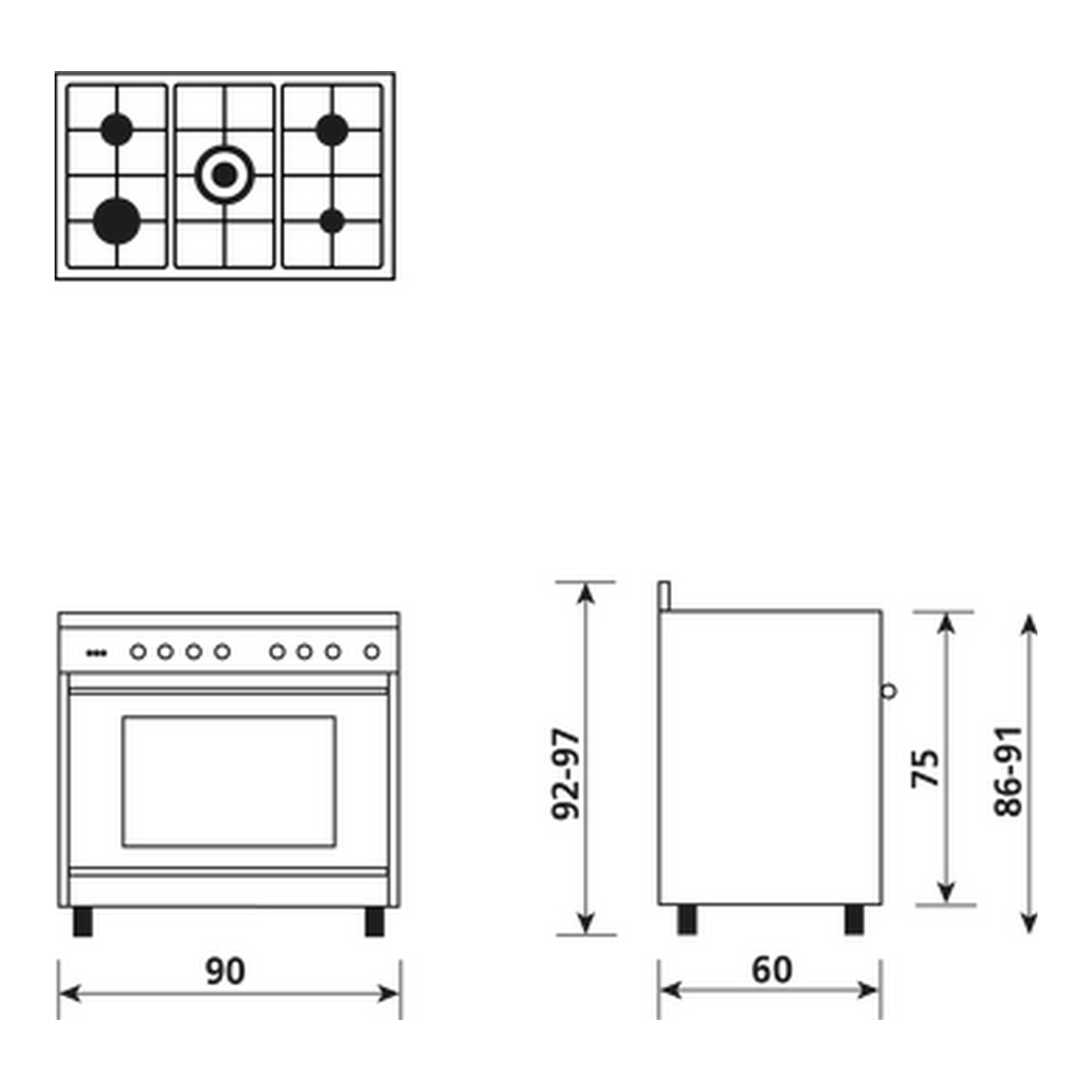 Una vista frontale di un elettrodomestico da cucina, un forno, con la porta aperta.