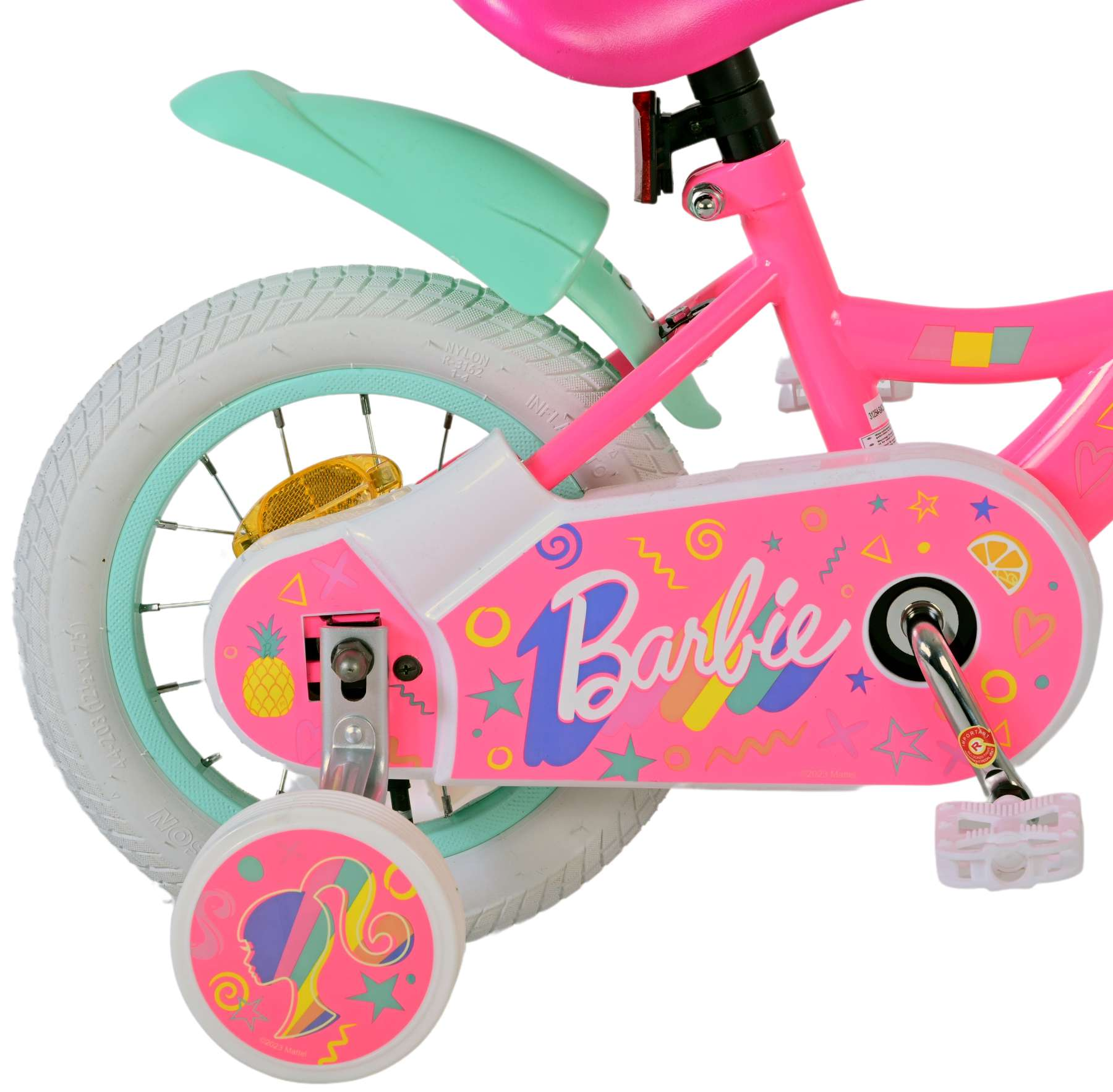Rosa Barbie-Fahrrad mit Stützrädern.