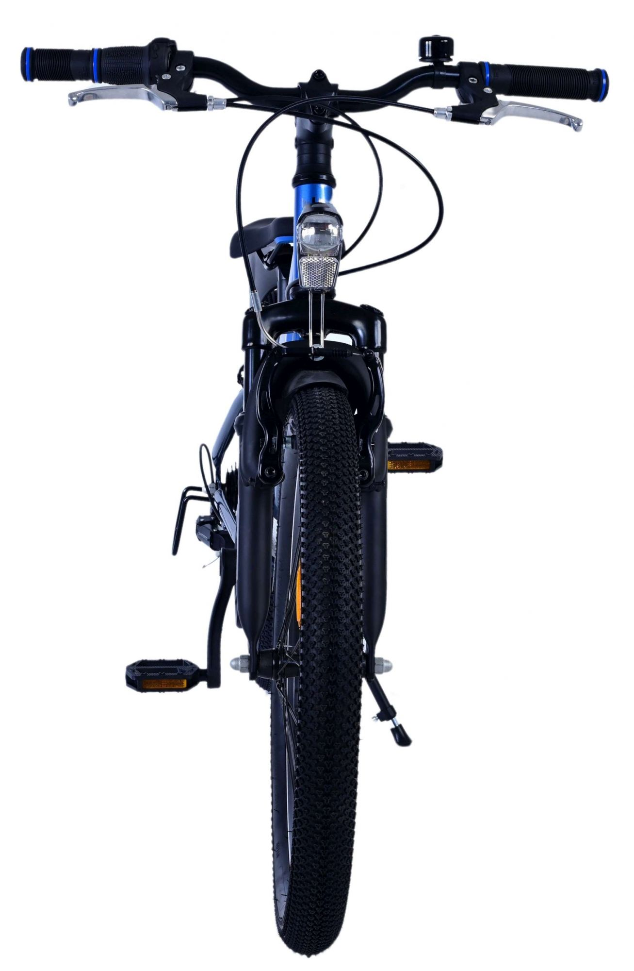Fahrradlicht und Handyhalterung am Lenker mit Abmessungen.