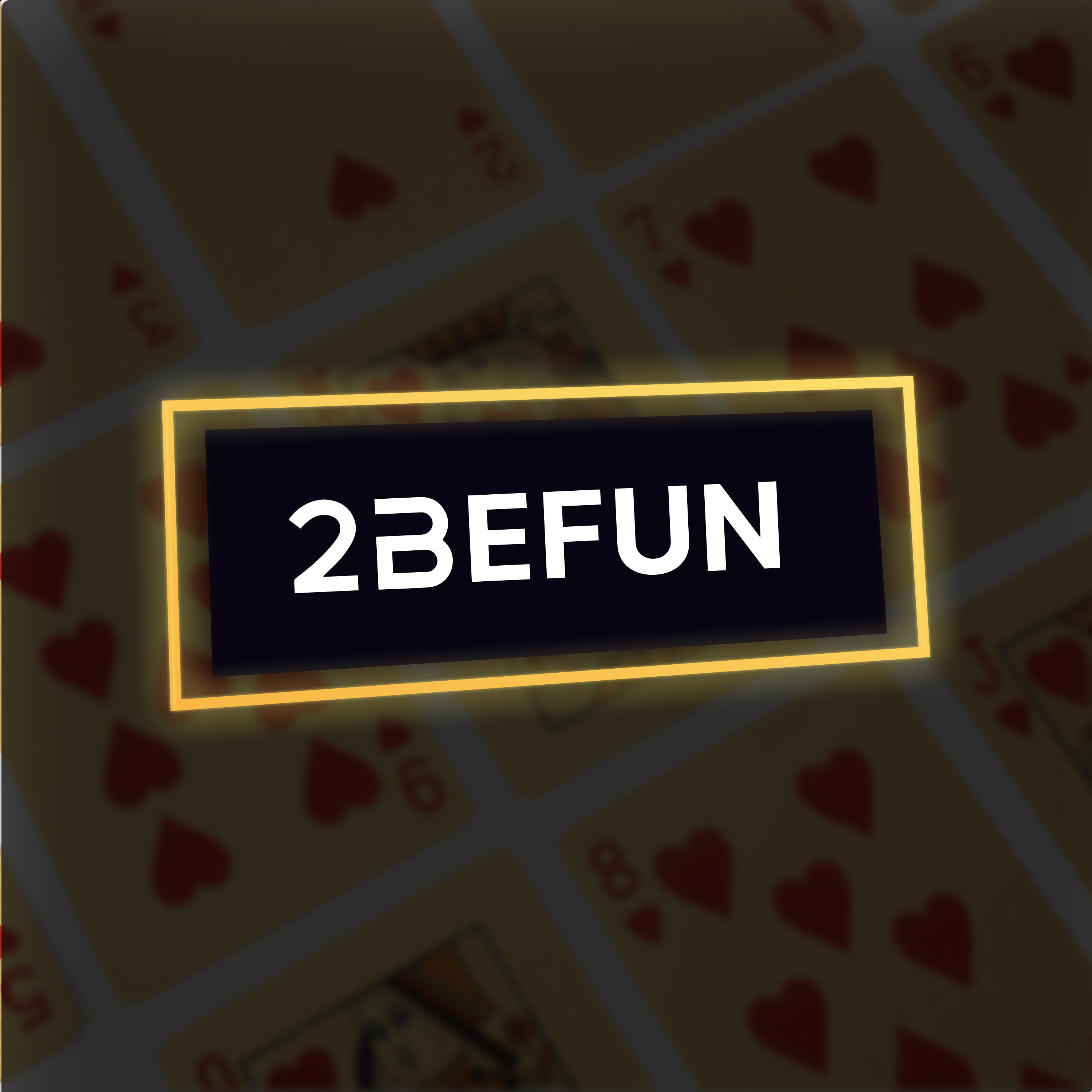 A card game box with the text "2BEFUN" in a yellow box. The background is playing cards.