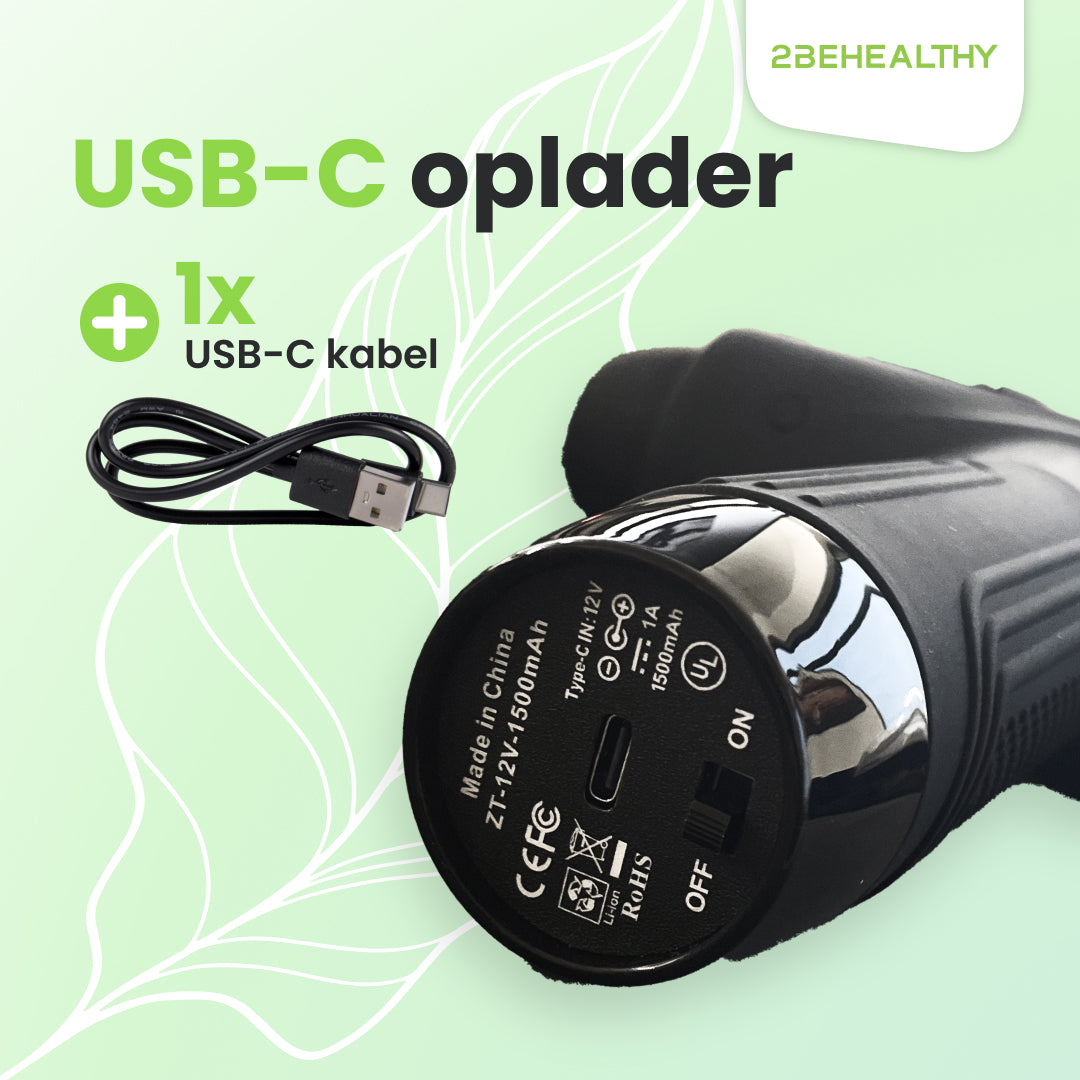 Schwarzes USB-C-Ladegerät mit USB-C-Kabel. Text: USB-C-Ladegerät und USB-C-Kabel.