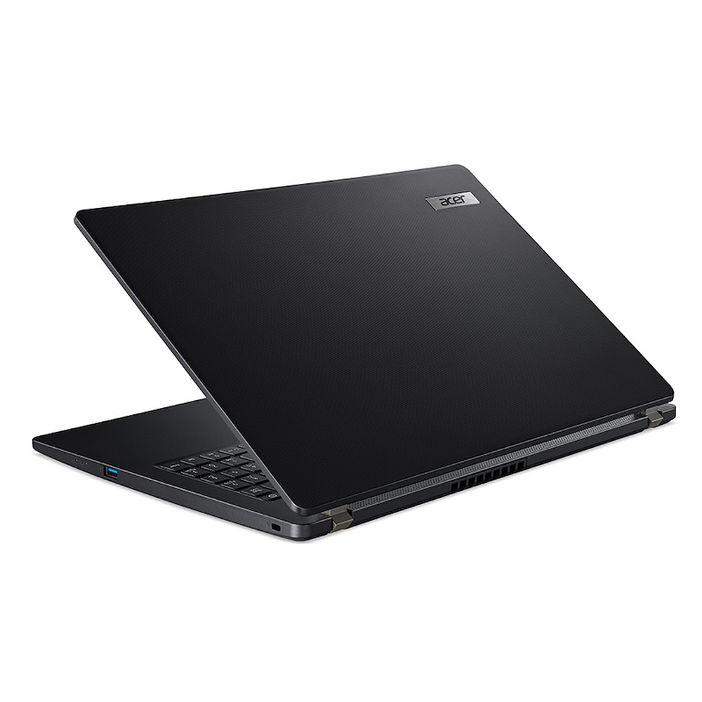 Un computer portatile nero, aperto ad angolo. Il logo Acer è visibile in alto.