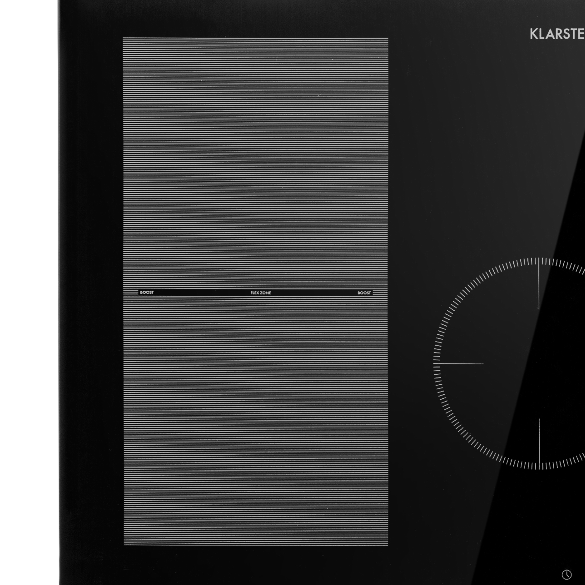 Una placa de inducción negra con un diseño moderno. La superficie es elegante y tiene marcas blancas.