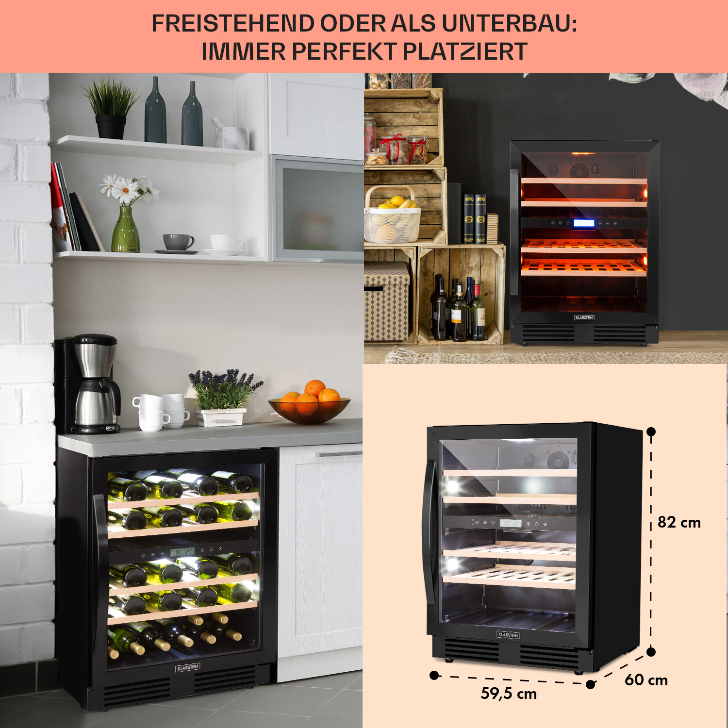 Due cantinette, una in ambiente cucina e una in ambiente stanza, con dimensioni visualizzate.