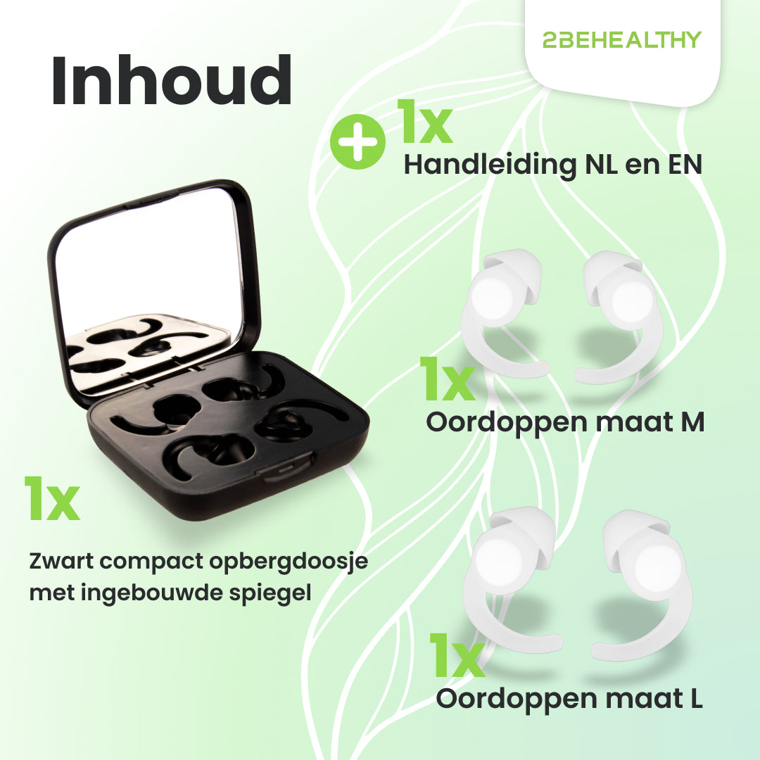 Earplugs and a small mirror in a black compact case.