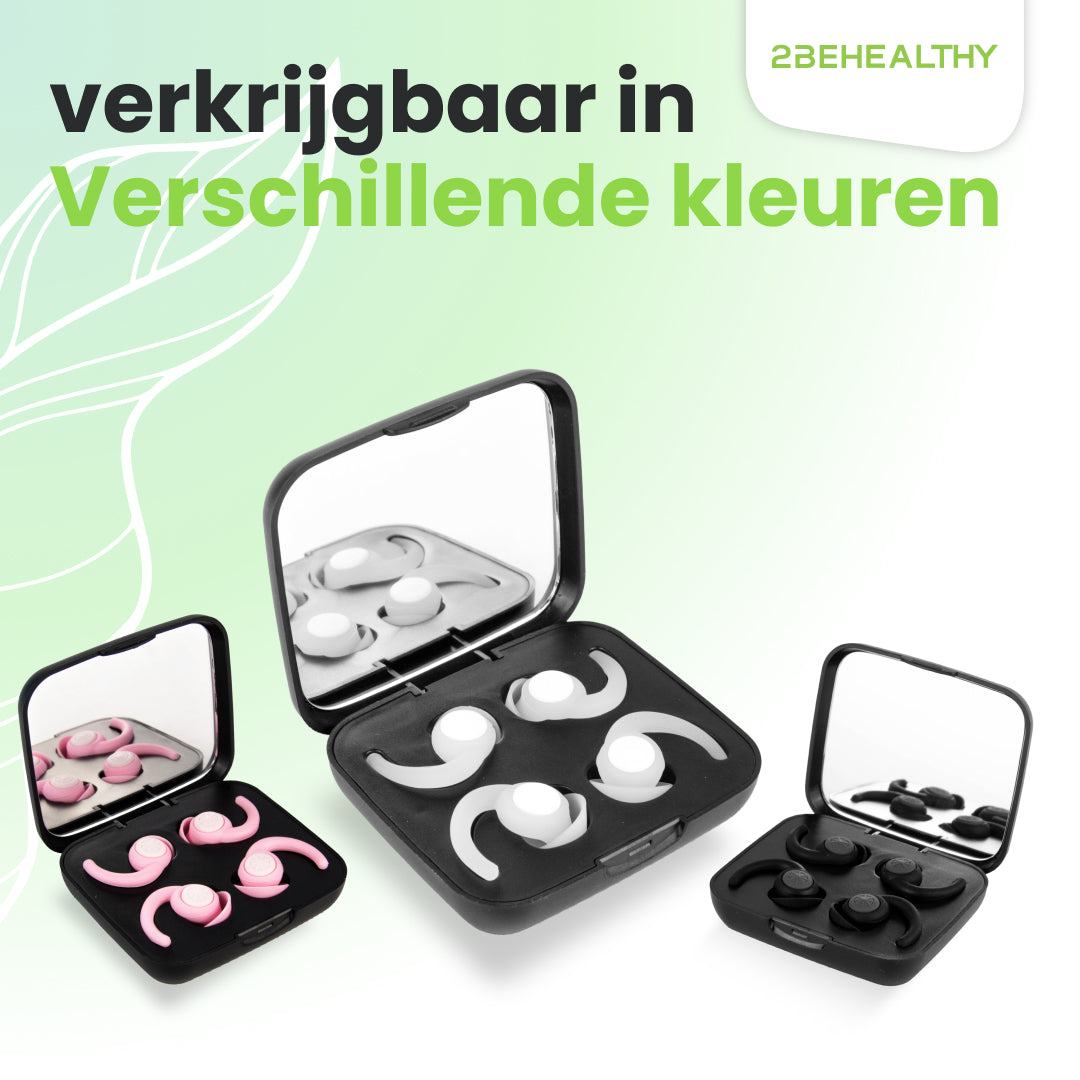 Earbuds in cases, available in different colors: pink, white and black. The background features a gradient.