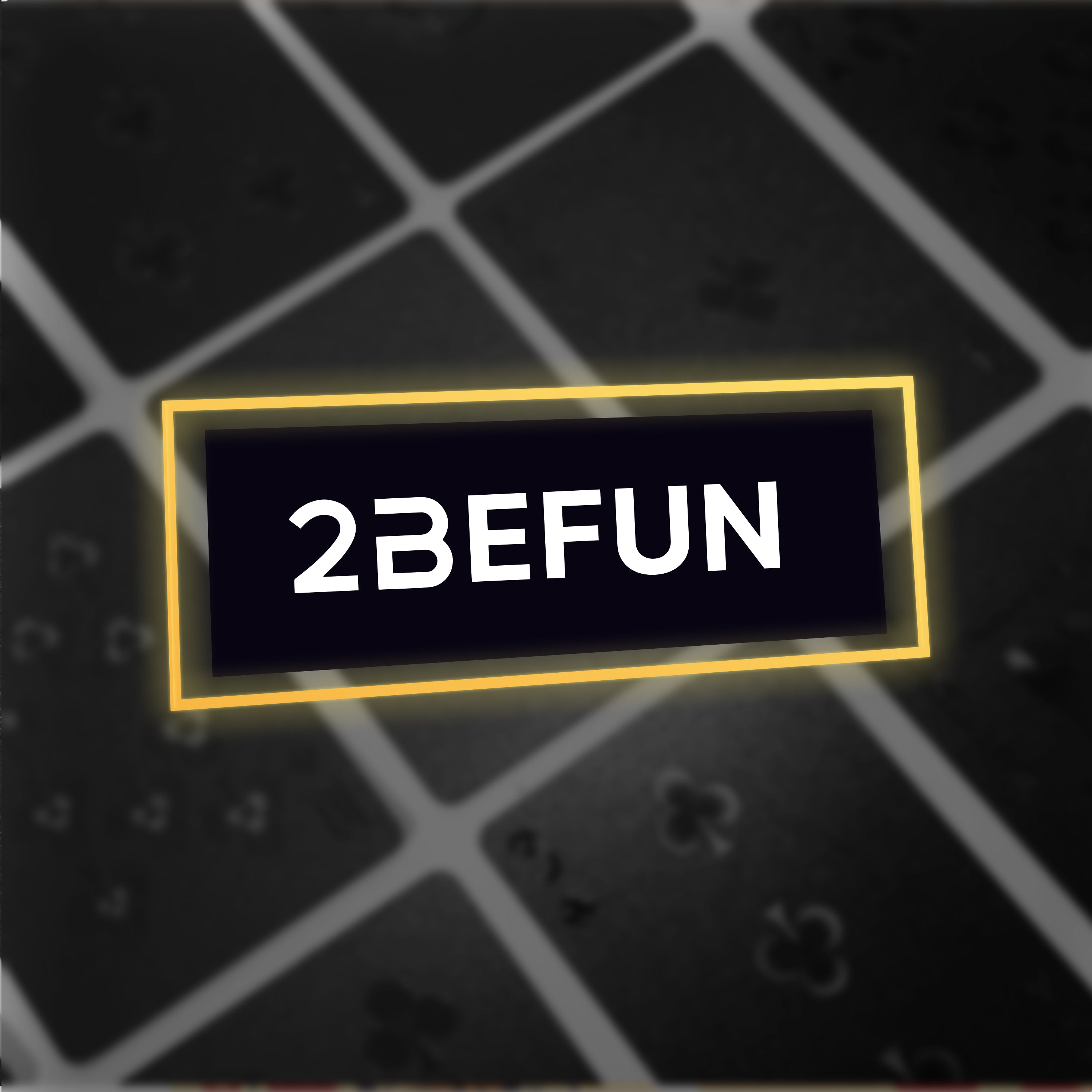 Black background with playing cards and a yellow rectangle with '2BEFUN' on it.