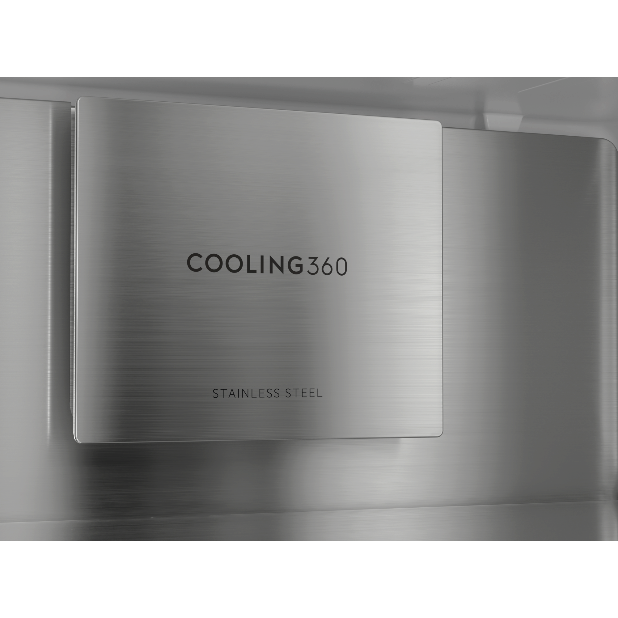 Roestvrijstalen paneel met tekst 'COOLING360'.