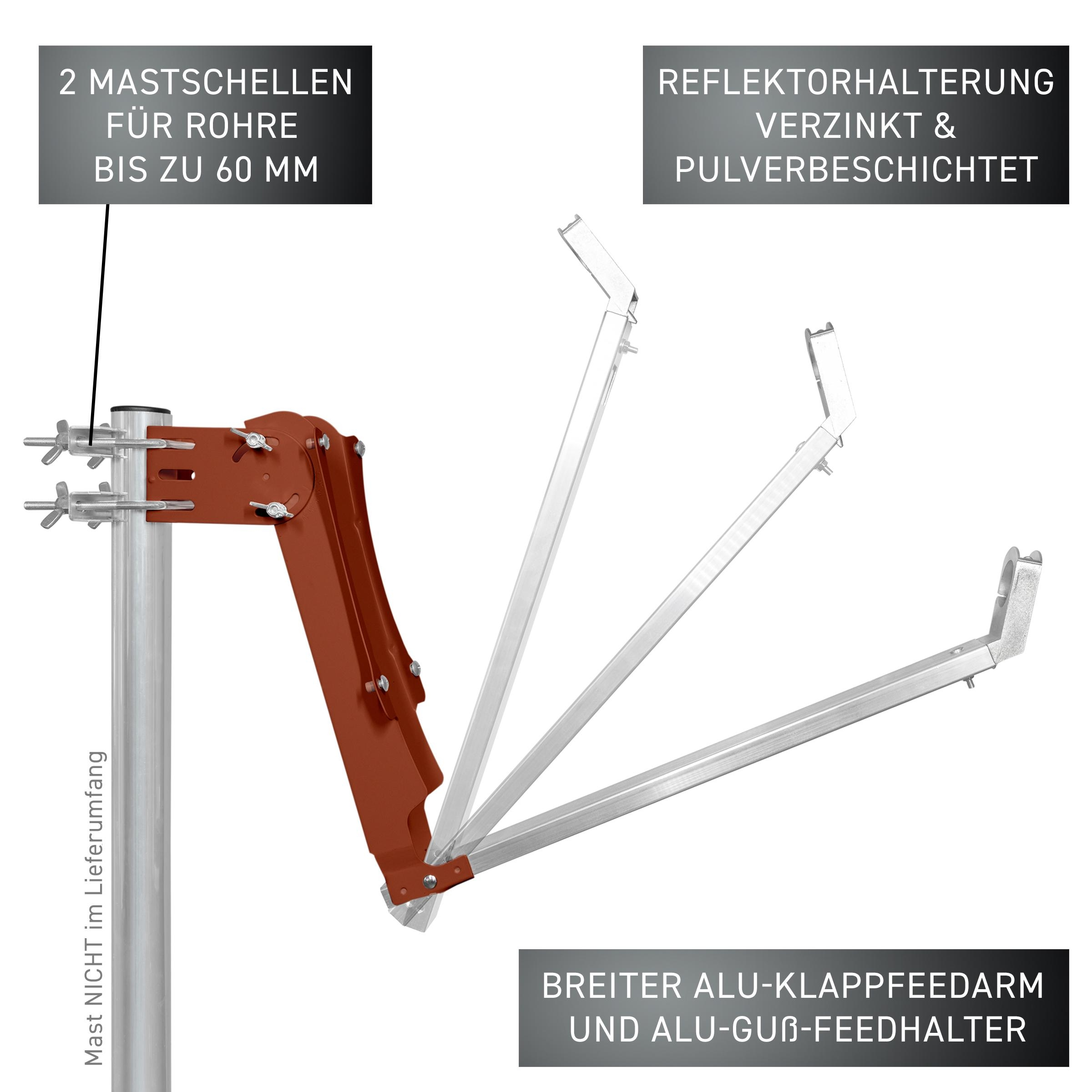 Antennenhalterung mit verstellbaren Armen. Braune und silberne Farben.