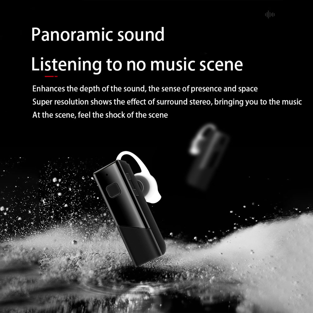Schwarz-weißes drahtloses Headset mit Text, zeigt das Konzept von Panoram sound.