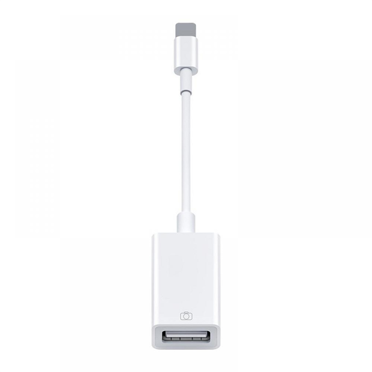 Weißer USB-C-zu-USB-Adapter. Zeigt den Adapter mit USB-C- und USB-Anschluss.