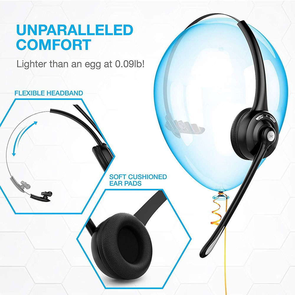 Schwarzes Headset mit flexiblem Kopfbügel und weichen Ohrpolstern.