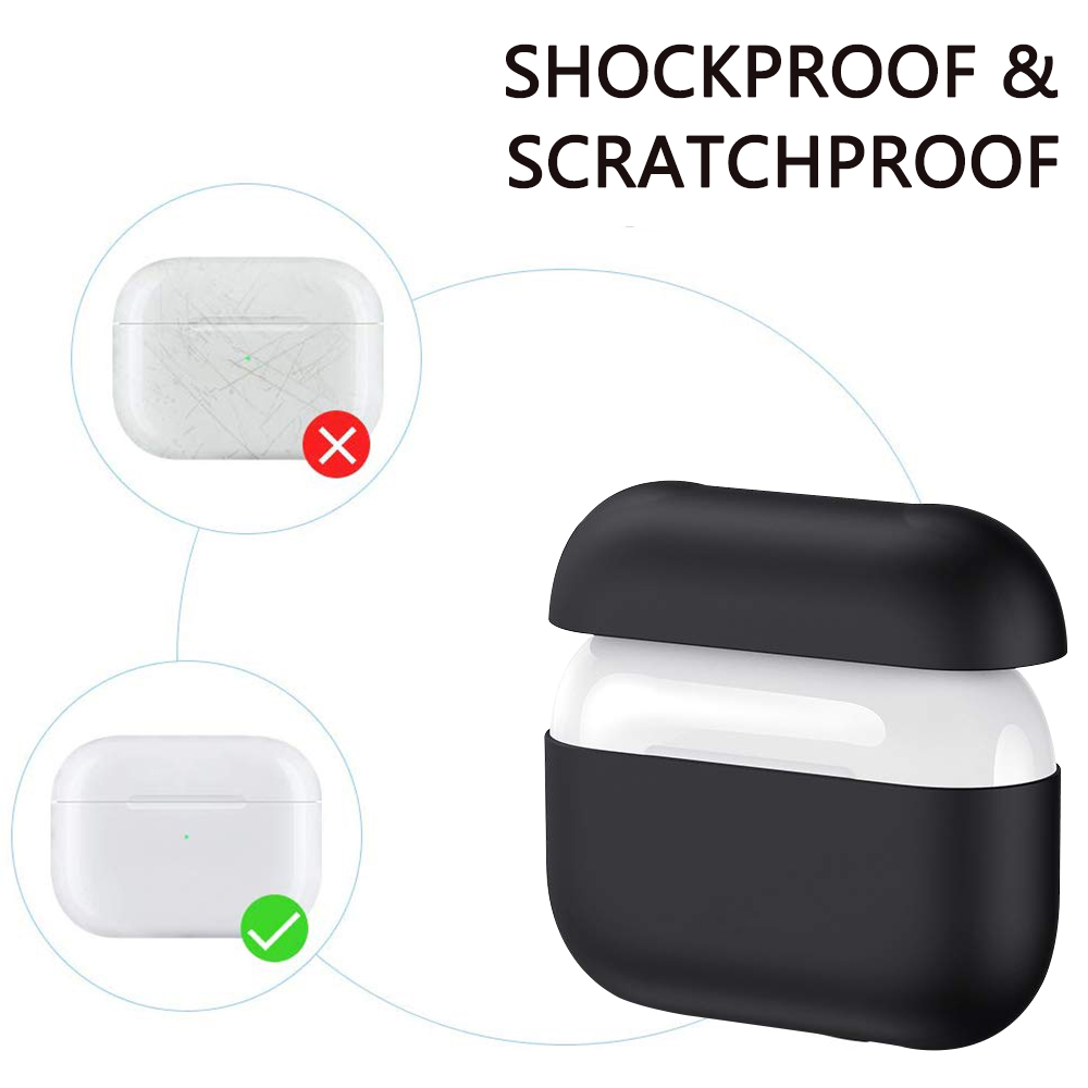 Schutzhülle für Airpods. Zeigt eine zerkratzte Hülle im Vergleich zu einer neuen mit grünem Häkchen.