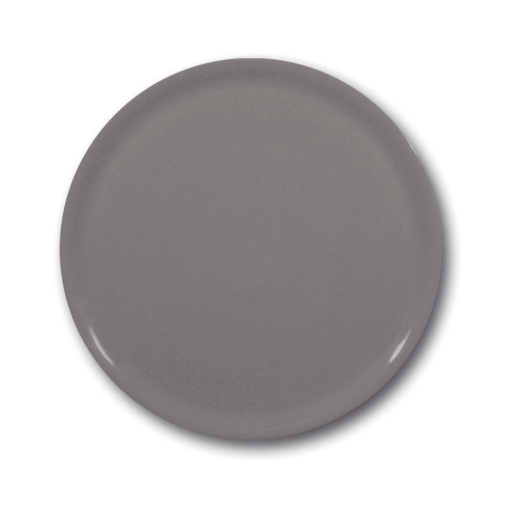 Un campione di vernice rotondo in un colore grigio solido e tenue.
