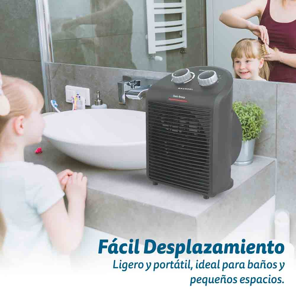 Una escena de baño con un calentador en una encimera. Una niña cepilla el pelo de otra niña. Fácil de mover.
