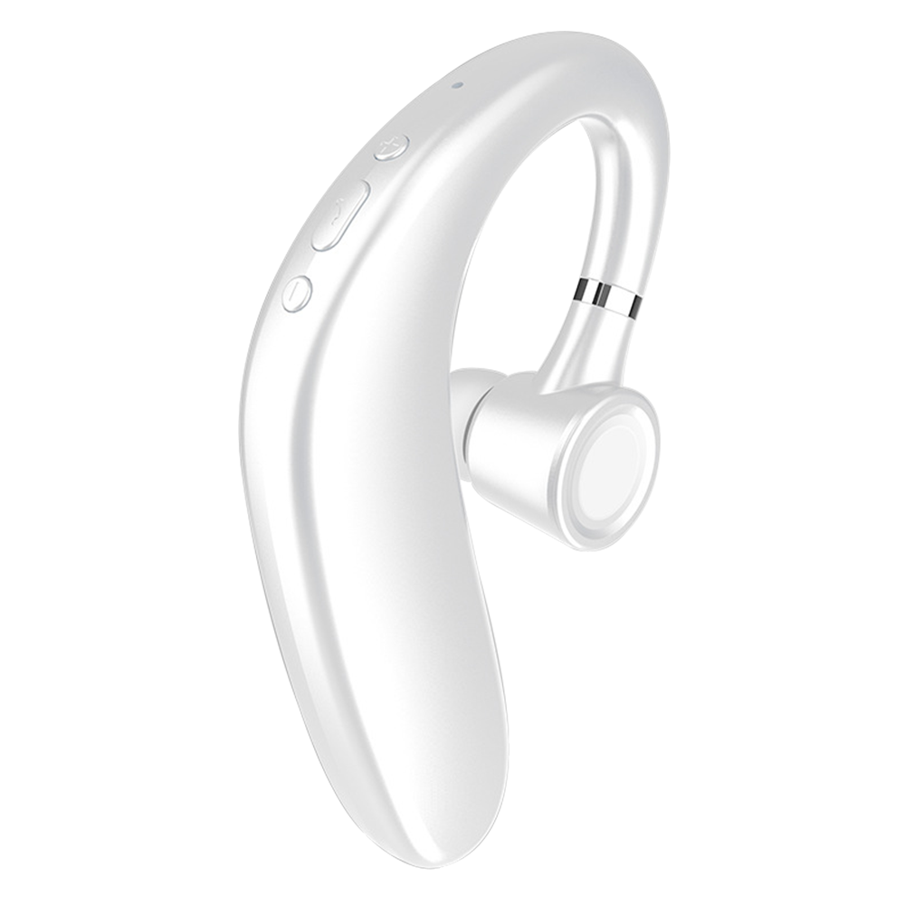 Ein weißes Bluetooth-Headset mit drei Knöpfen.