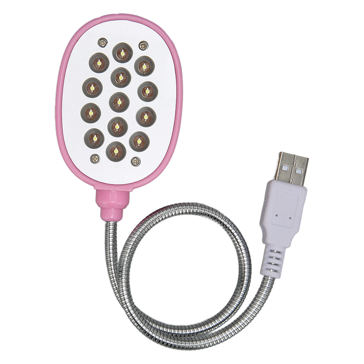 Rosa USB-LED-Lampe mit flexiblem Hals und USB-Anschluss.