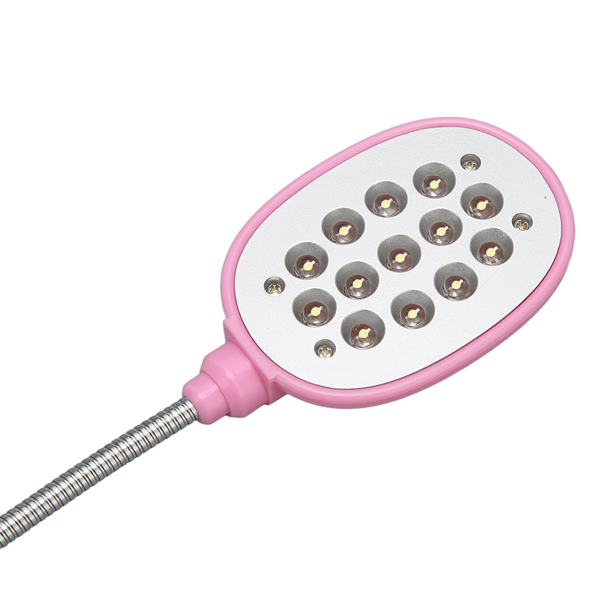 Ein rosa LED-Licht mit flexiblem Hals. Es hat 12 kleine Lichter am Kopf.