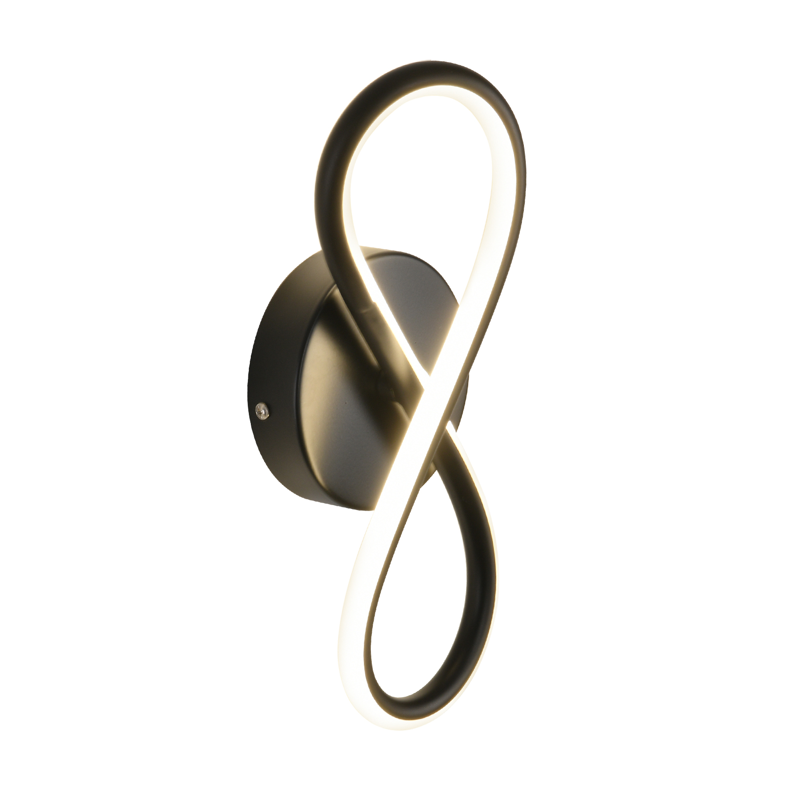 Applique nera a parete con design a simbolo infinito.