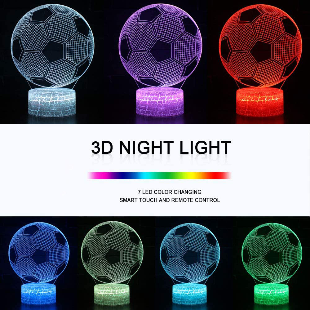 3D-Fußball-Nachtlichter in verschiedenen Farben: Weiß, Lila, Rot, Blau, Grün.